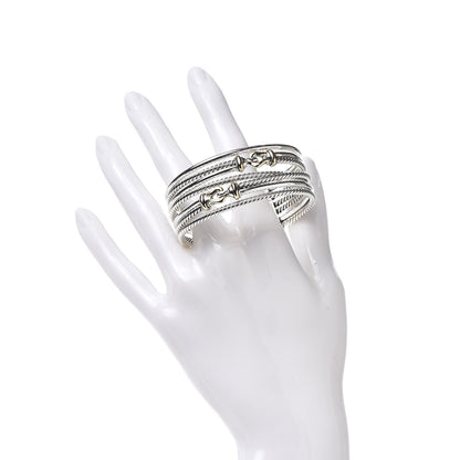 David Yurman Sterling Silver 18K Yellow Gold 22mm Buckle Crossover Cuff Bracelet 2 of 4