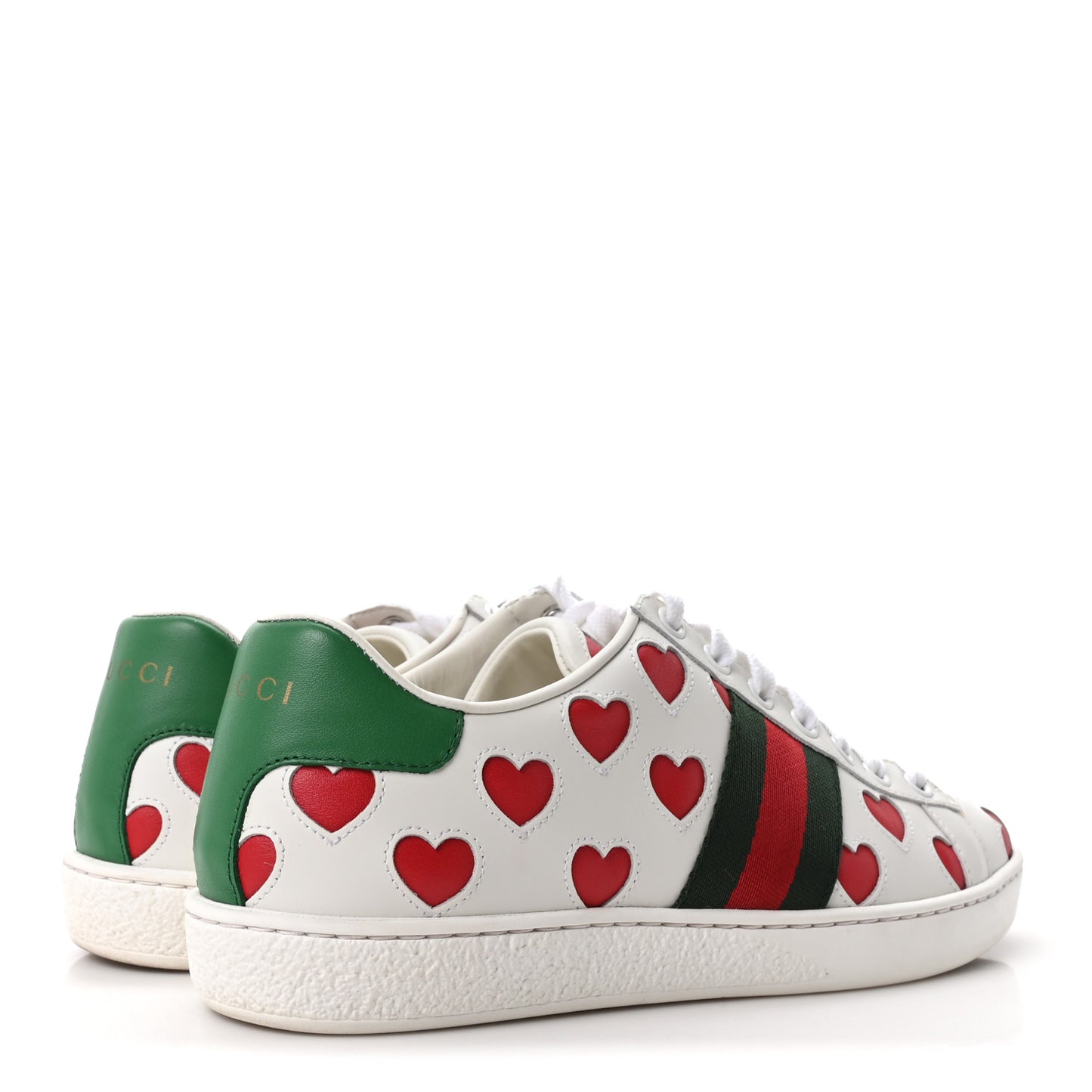 Calfskin Miro Soft Web Heart Cut Out Womens Ace Sneakers 36.5 White Light Hibiscus Red New Shamarock