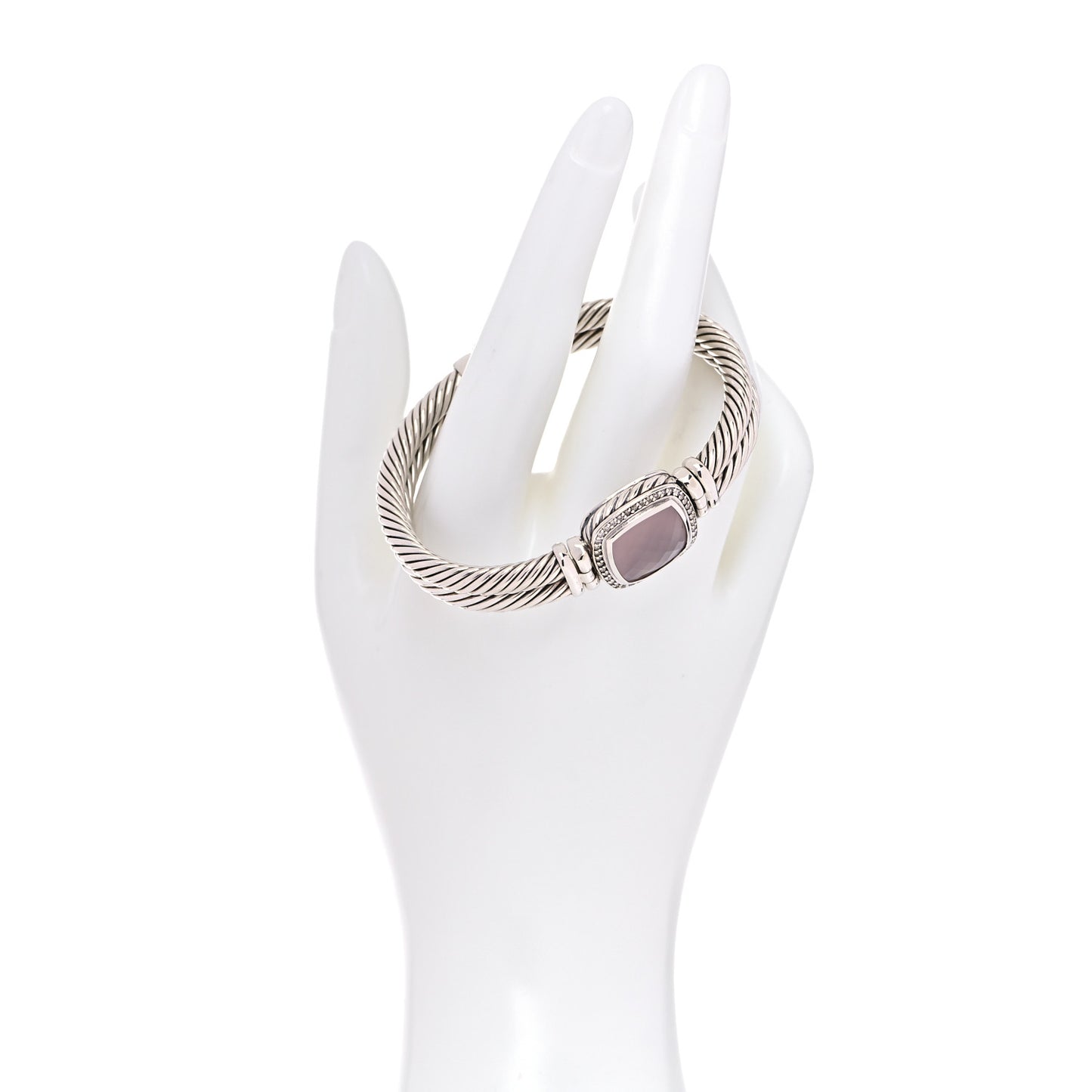 Sterling Silver Diamond Rose Quartz 14mm Albion Cable Bracelet