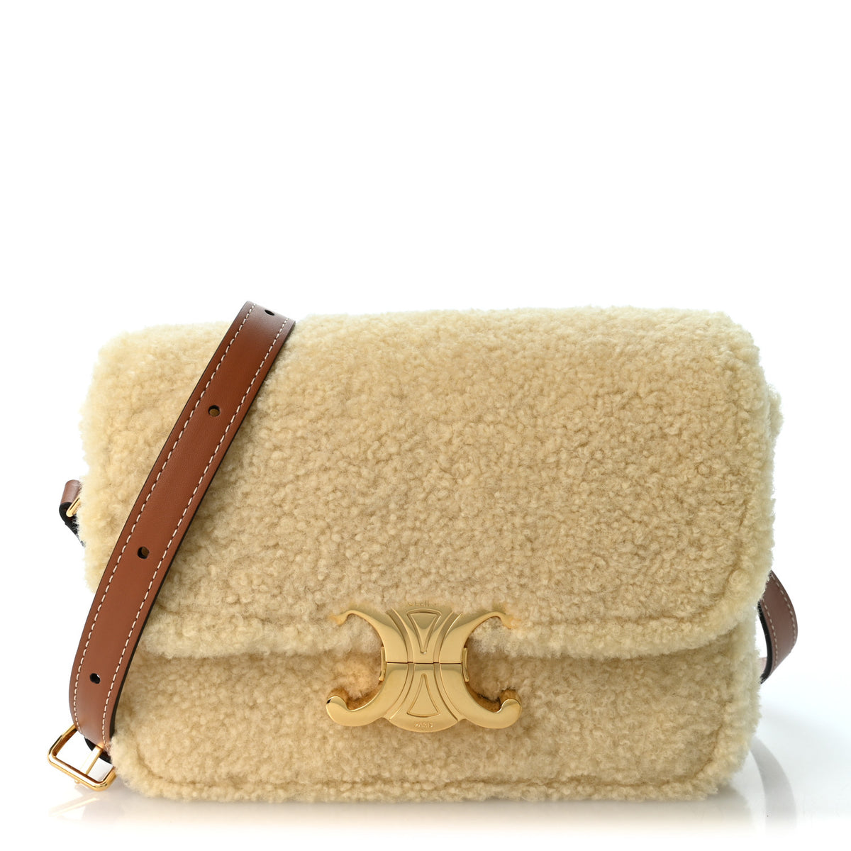 Celine Calfskin Triomphe Shearling Bag Natural Tan 1 of 10