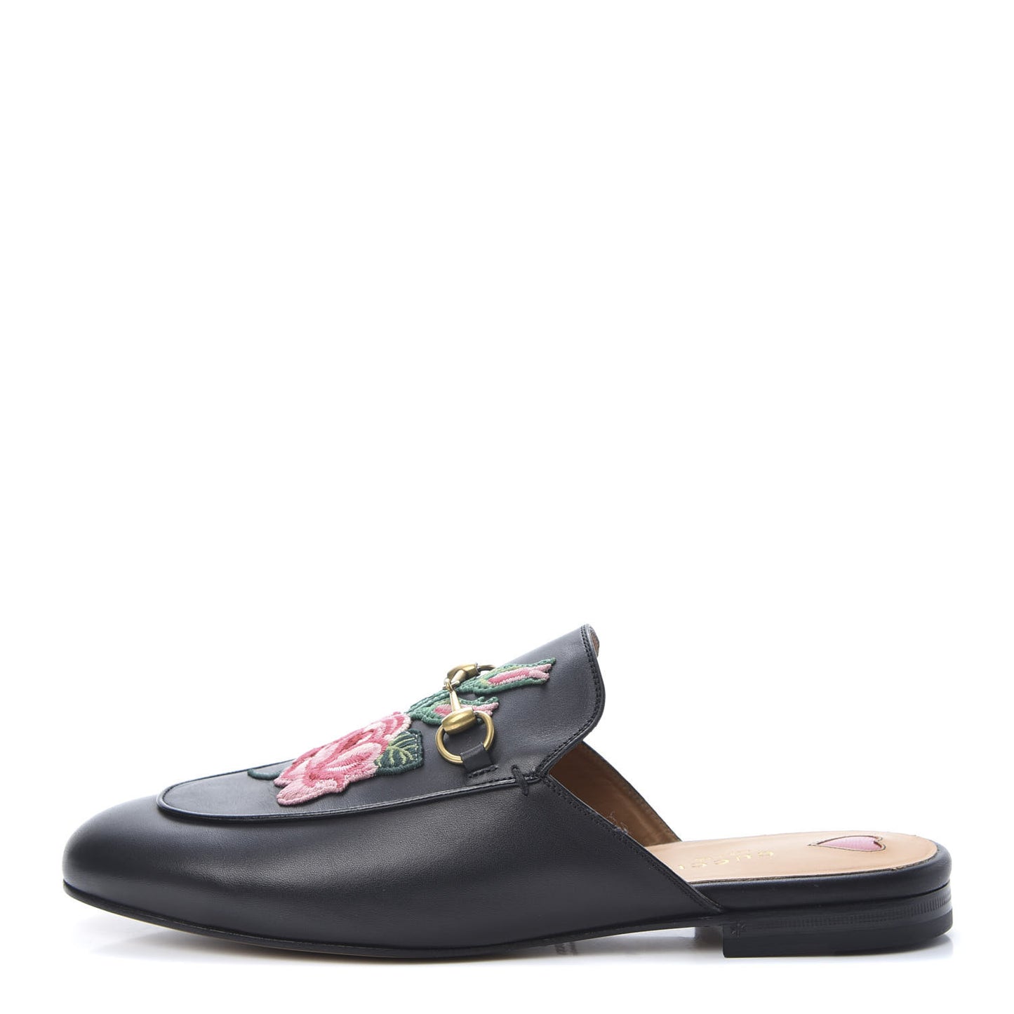 Calfskin Flower Embroidered Princetown Slippers 41 Black