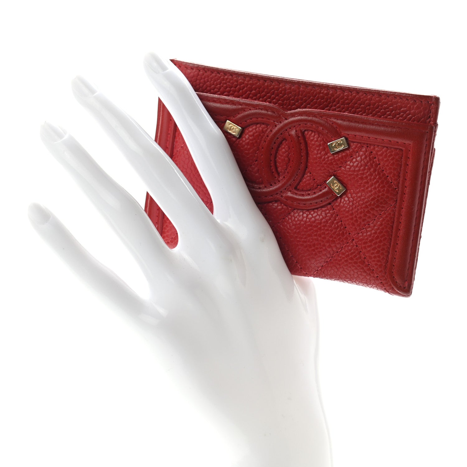 Chanel Caviar Quilted Filigree Card Holder Dark Red 2 of 8