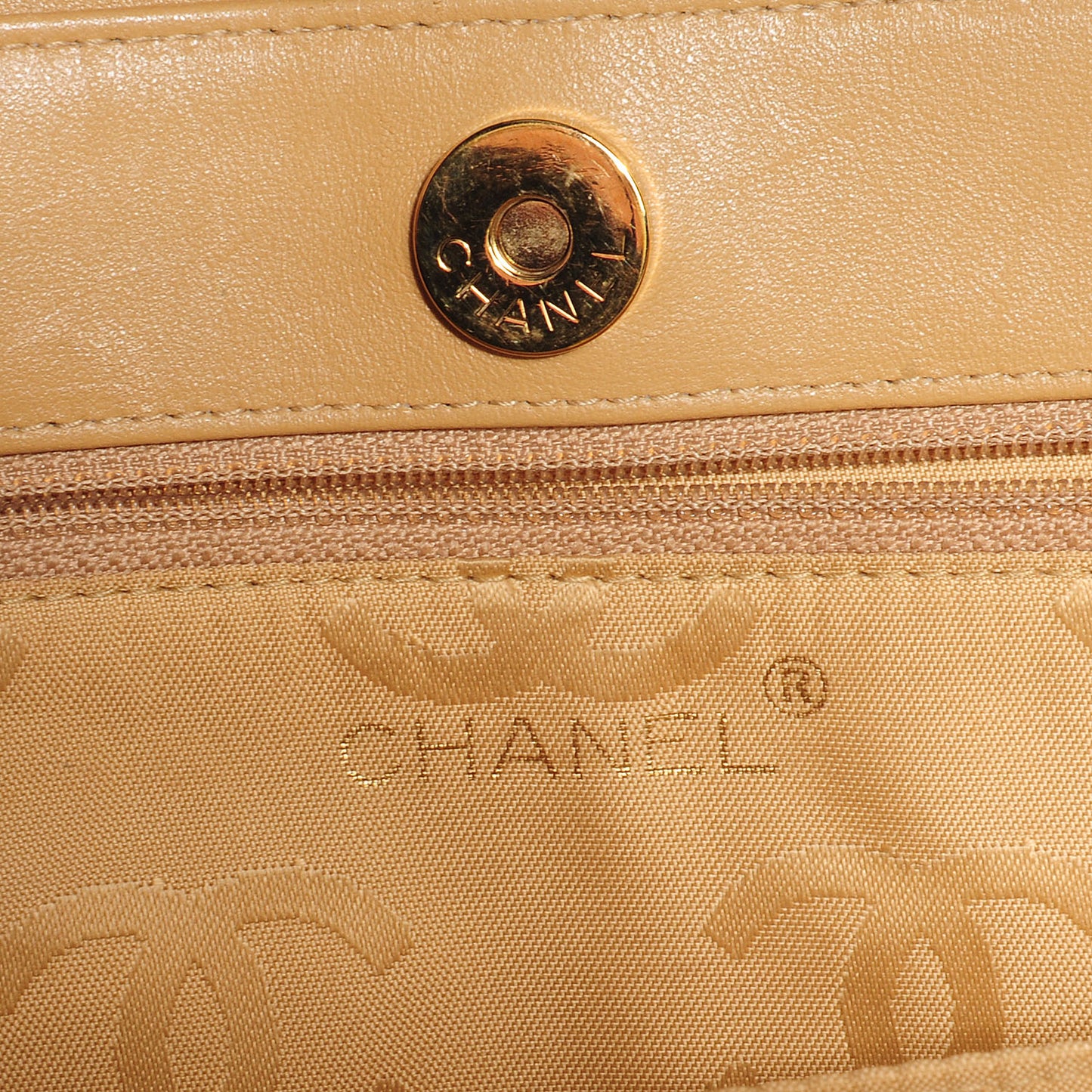 Lambskin Quilted CC Shoulder Bag Beige