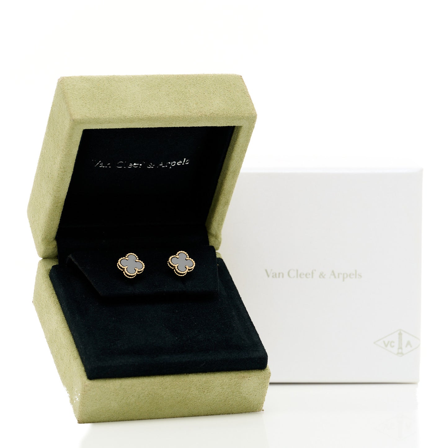 18K Yellow Gold Black Onyx Sweet Alhambra Earrings