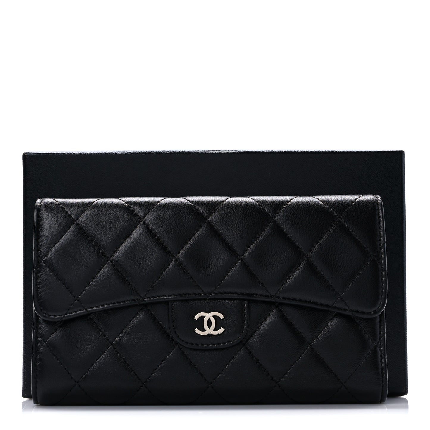 Lambskin Quilted Large Flap Wallet Black