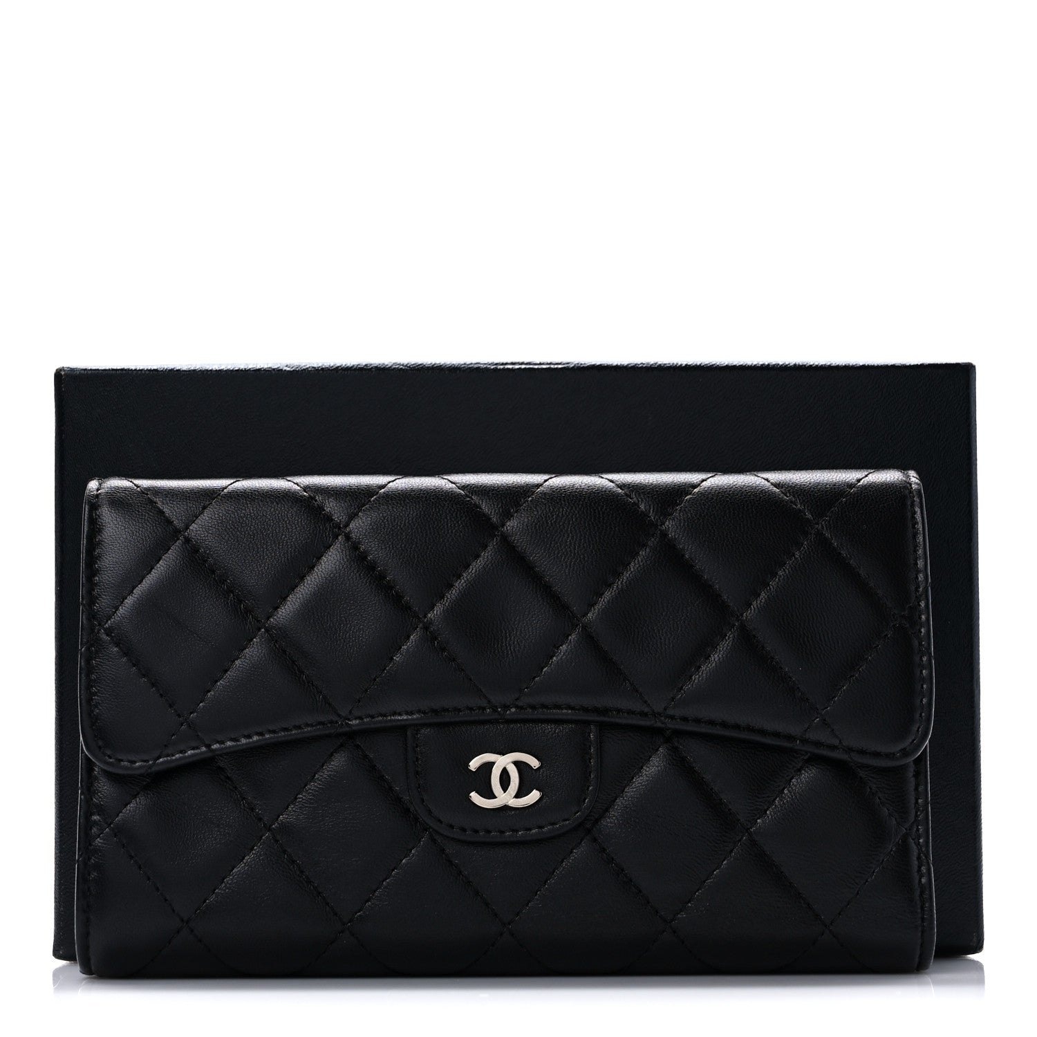 Chanel Lambskin Quilted Large Flap Wallet Black 8 of 8