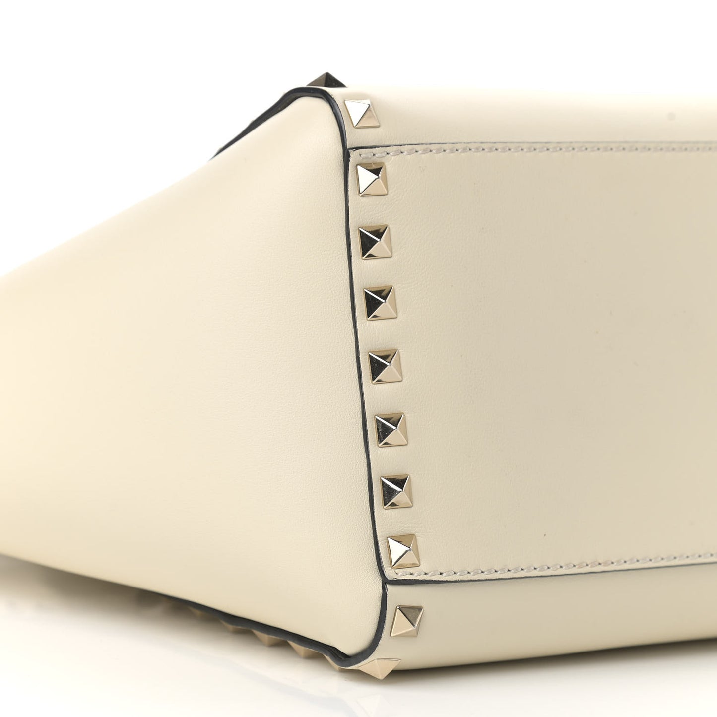 Vitello Small Rockstud Double Handle Tote Ivory