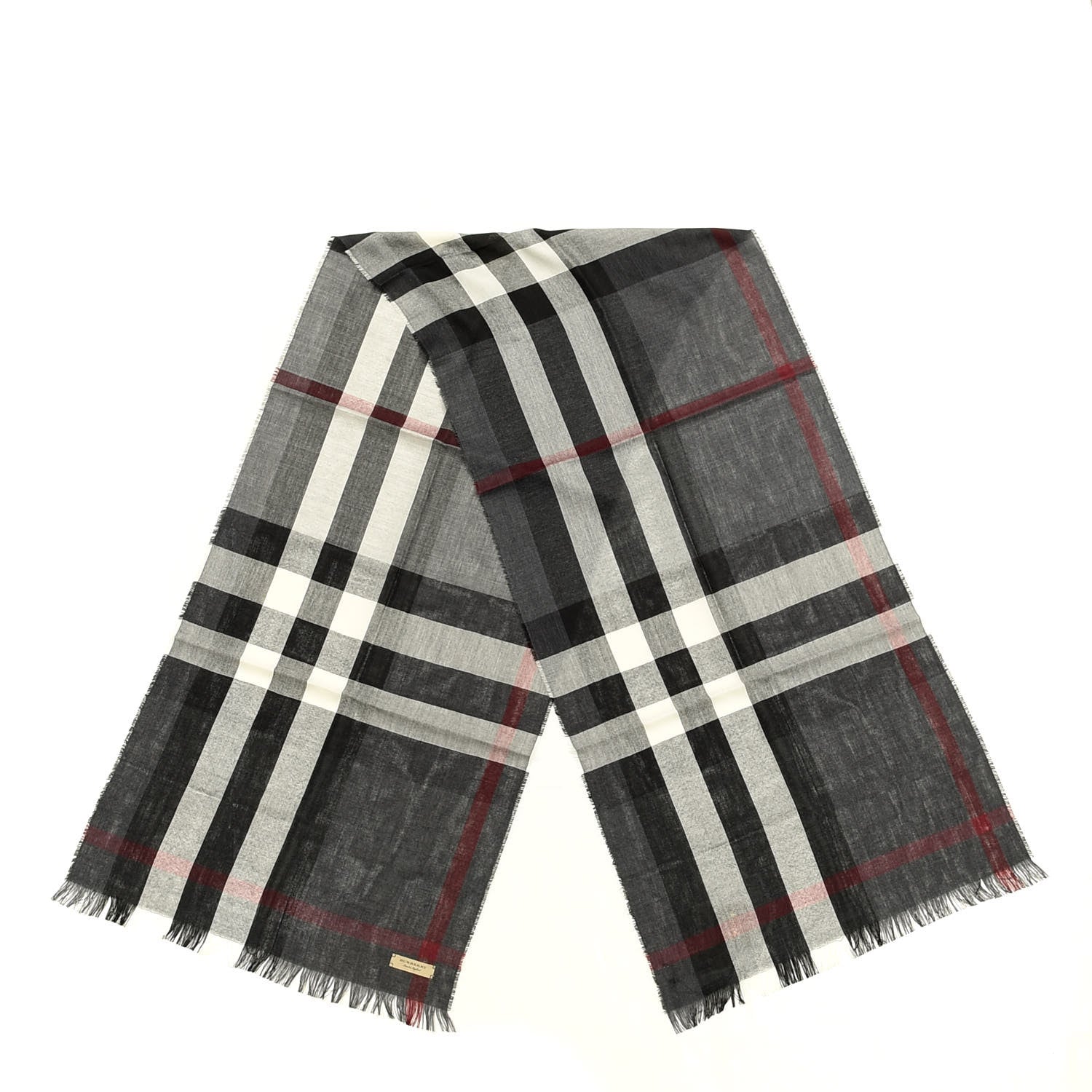 Burberry Wool Cashmere Tonal Lightweight Check Scarf Charcoal 2 of 4