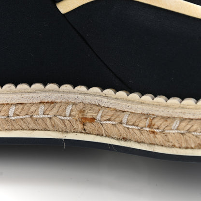 Chanel Silk Crepe Suede Calfskin Lace Up Wedge Espadrilles 35 Navy Grey 10 of 19