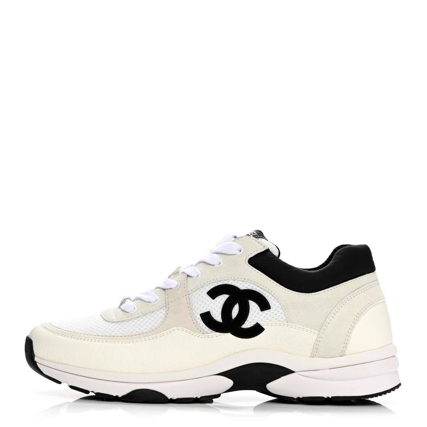 Mesh Suede Calfskin Grained Calfskin Womens CC Sneakers 41 White Black