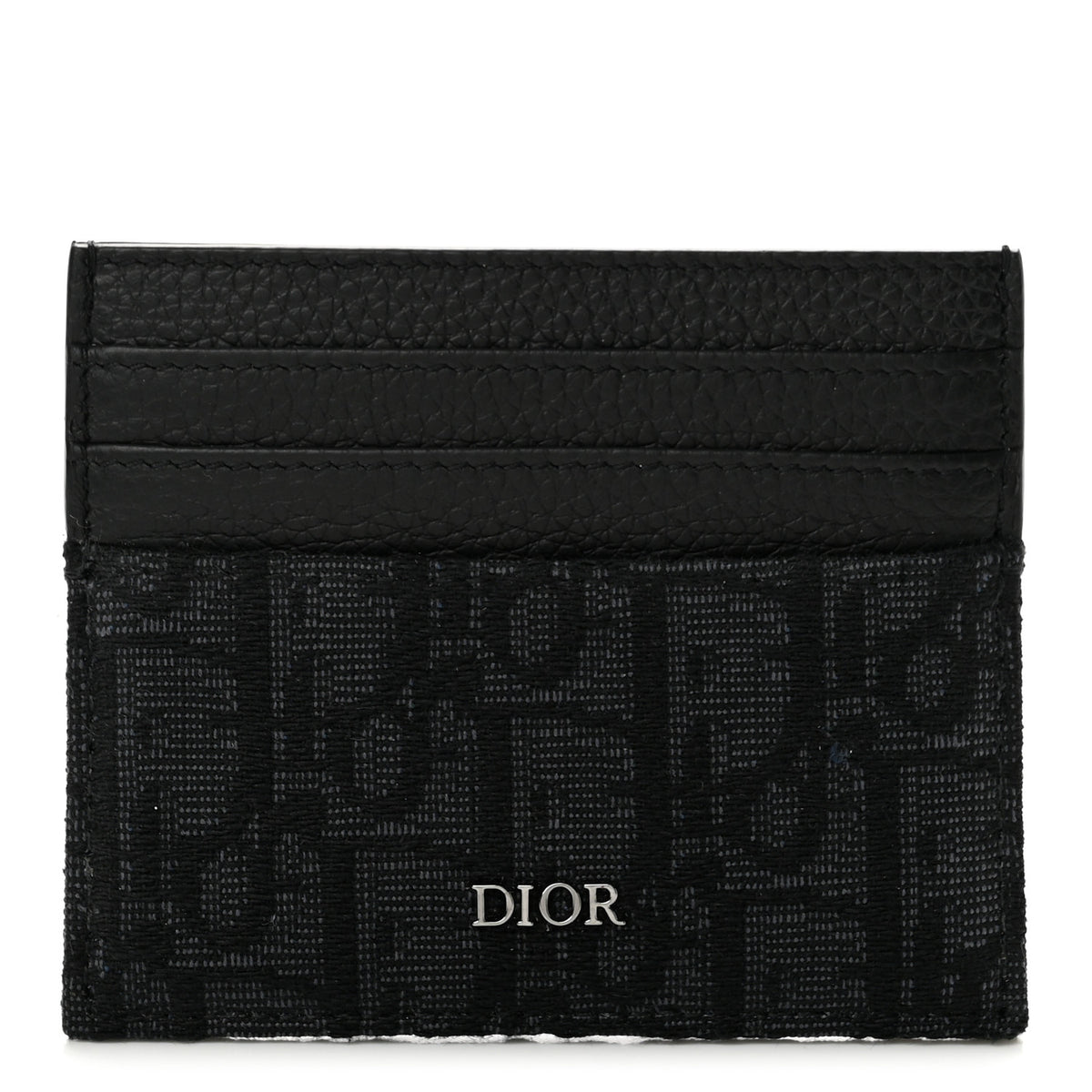 Oblique Jacquard Grained Calfskin Card Holder Black