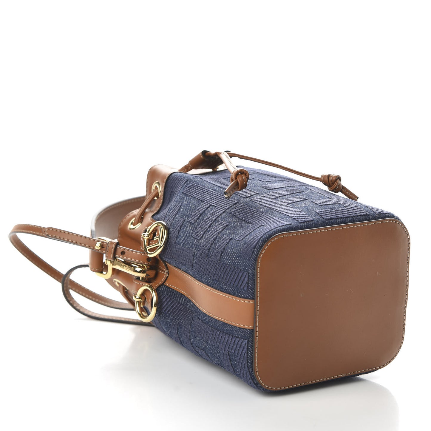 Denim Vitello King F is Fendi FF Embroidered Mini Mon Tresor Bucket Bag Blue Cuoio