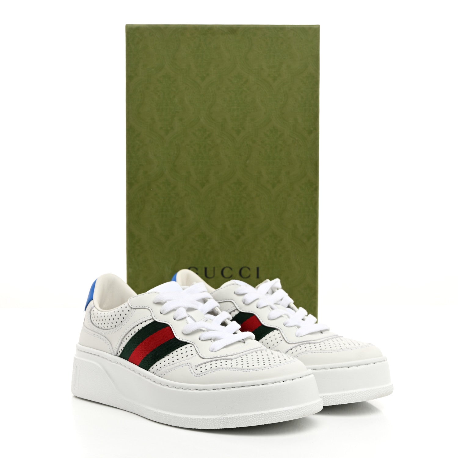 Gucci Calfskin Web Perforated Womens Platform 55mm Sneakers 38 White Bright Splash 9 of 9