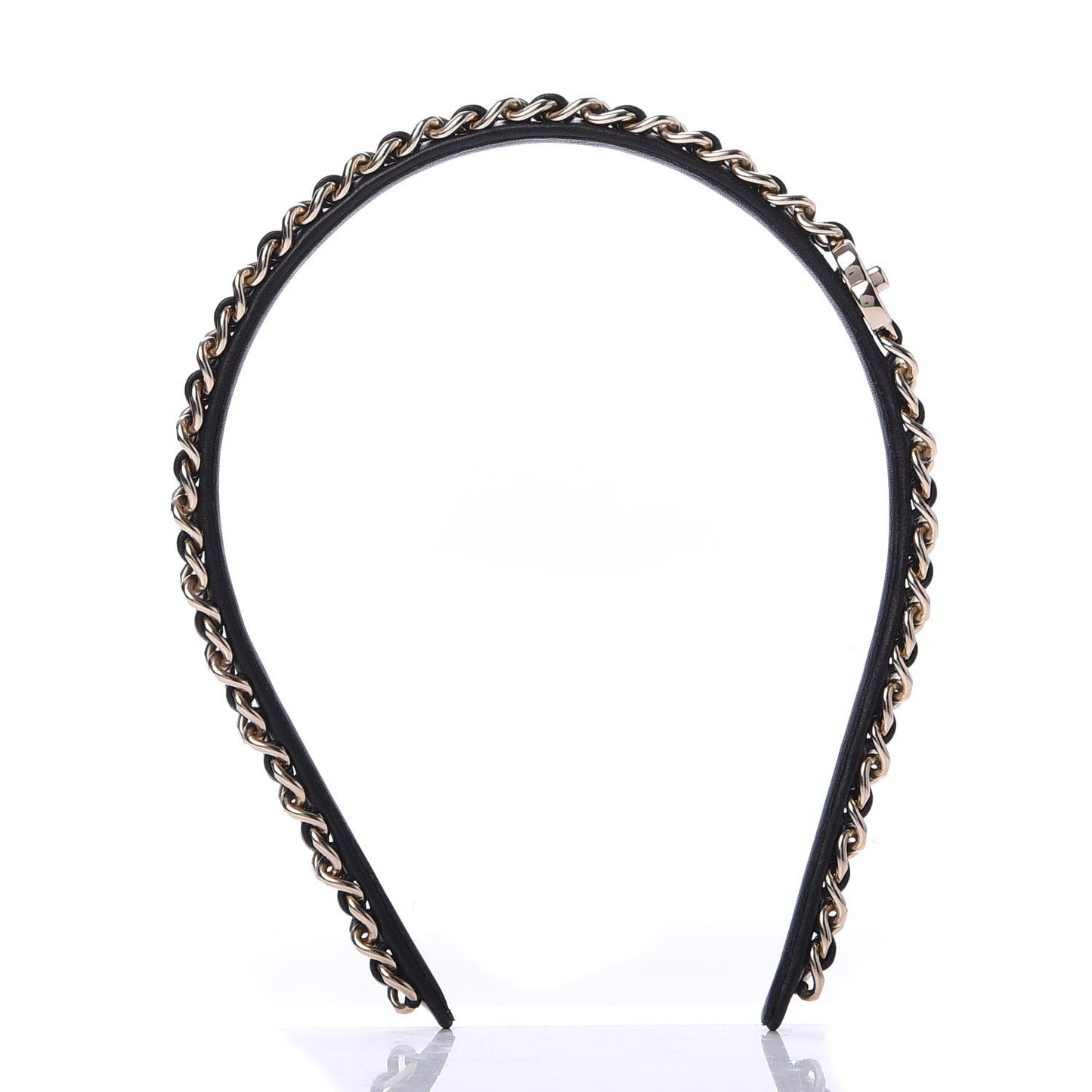 Metal Lambskin CC Turnlock Chain Headband Gold Black