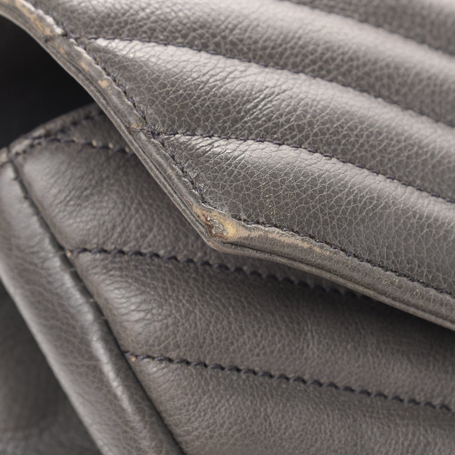Sheepskin Matelasse Chevron Monogram Large College Satchel Dark Anthracite