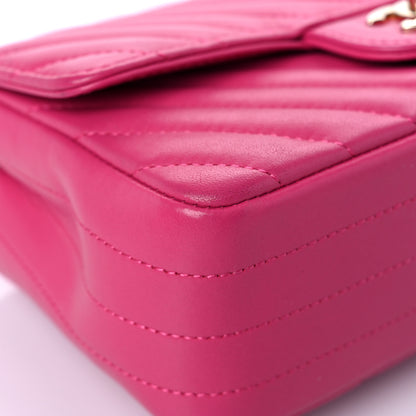 Chanel Lambskin Chevron Quilted Mini Rectangular Flap Dark Pink 8 of 13