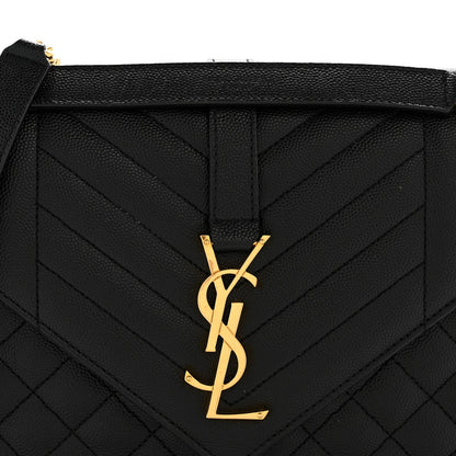Saint Laurent Grain De Poudre Textured Mixed Matelasse Triquilt Medium Monogram Satchel Black 8 of 12