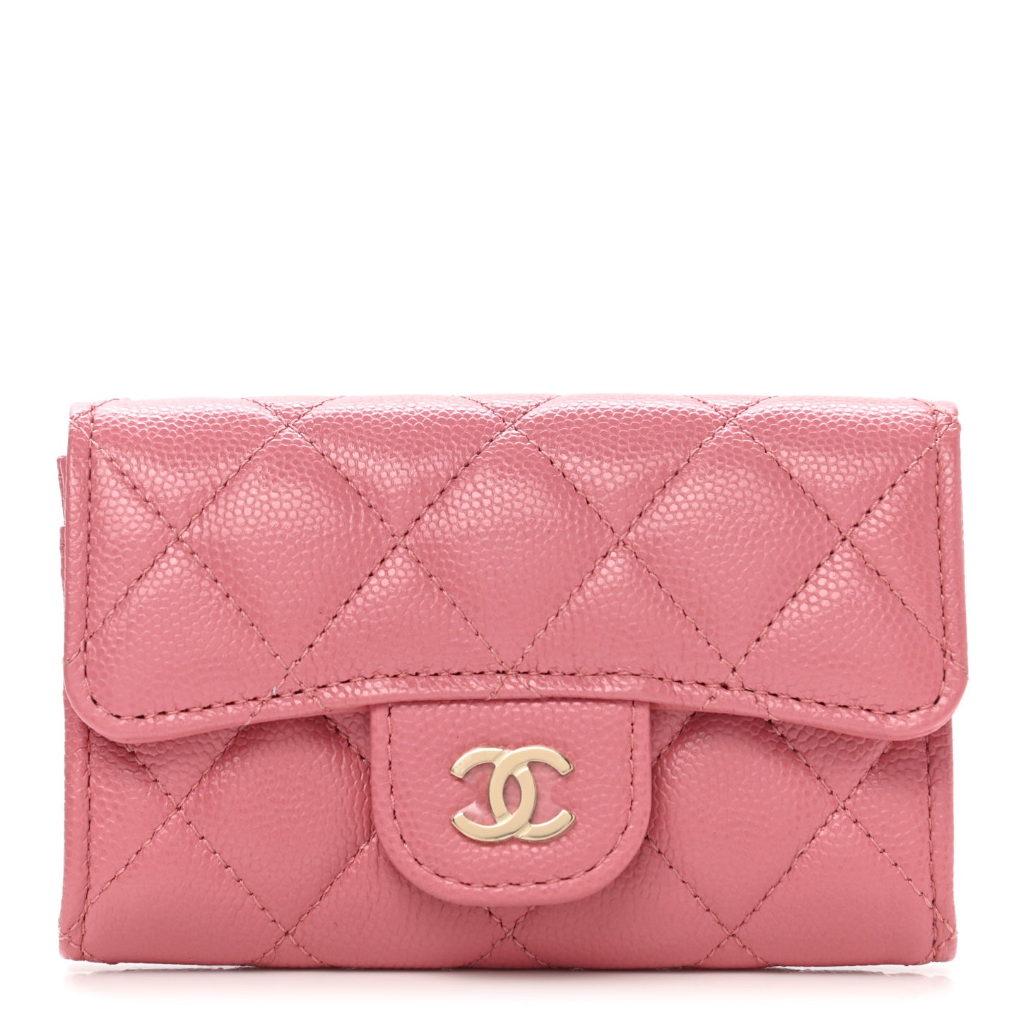 Caviar Quilted Flap Card Holder Pink
