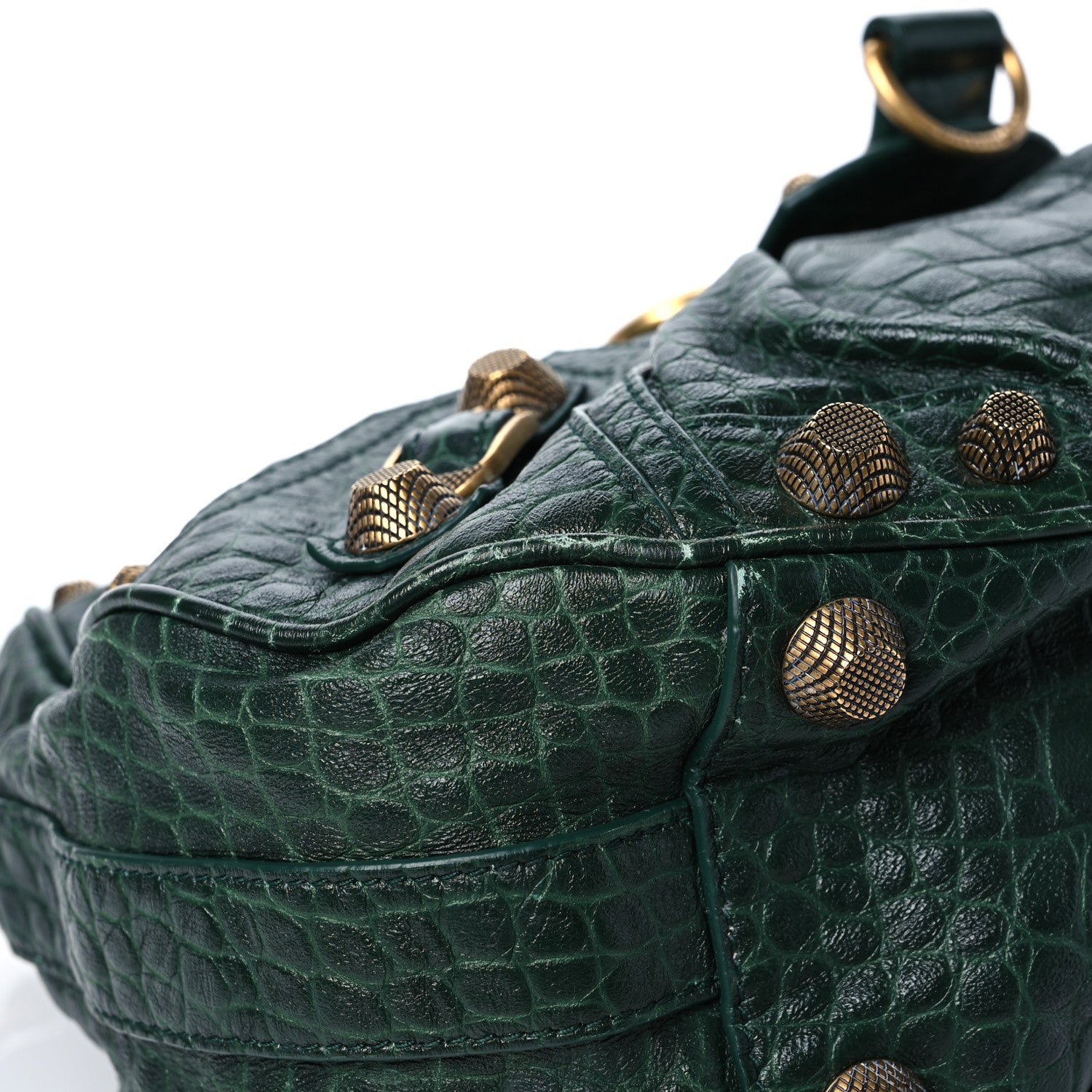 Balenciaga Extra Supple Calfskin Monochrome Crocodile Embossed Medium Le Cagole Shoulder Bag Forest Green 11 of 13