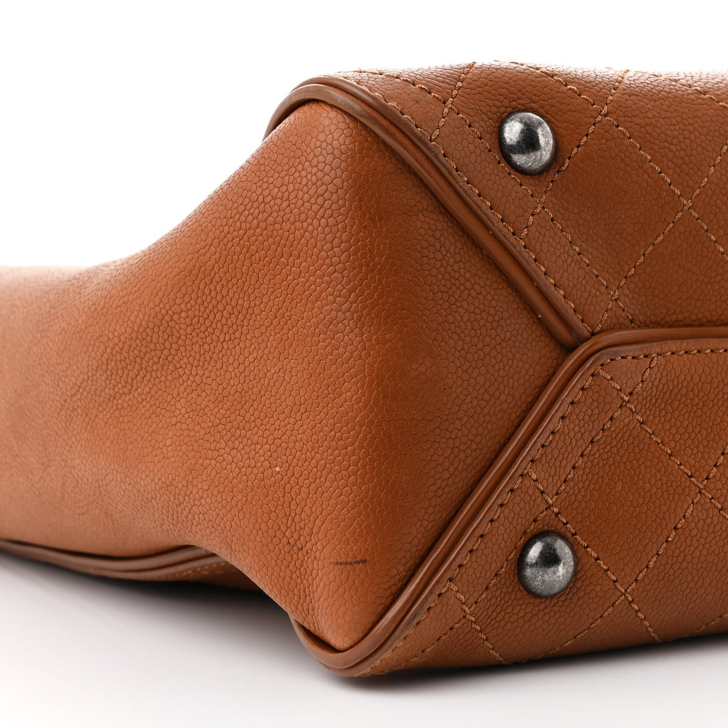 Grained Vegetal Calfskin Covered CC Shopper Tote Brown