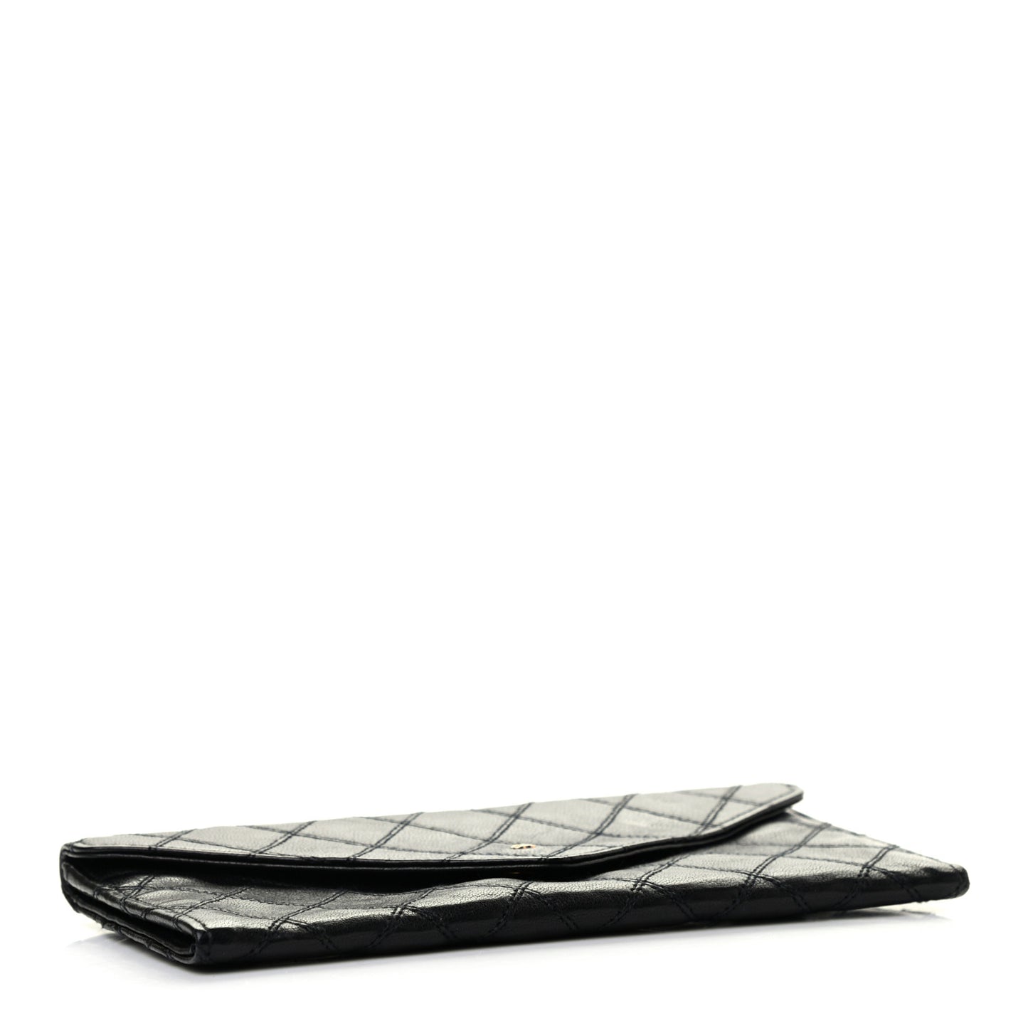Lambskin Diamond Stitched Envelope Long Flap Wallet Black