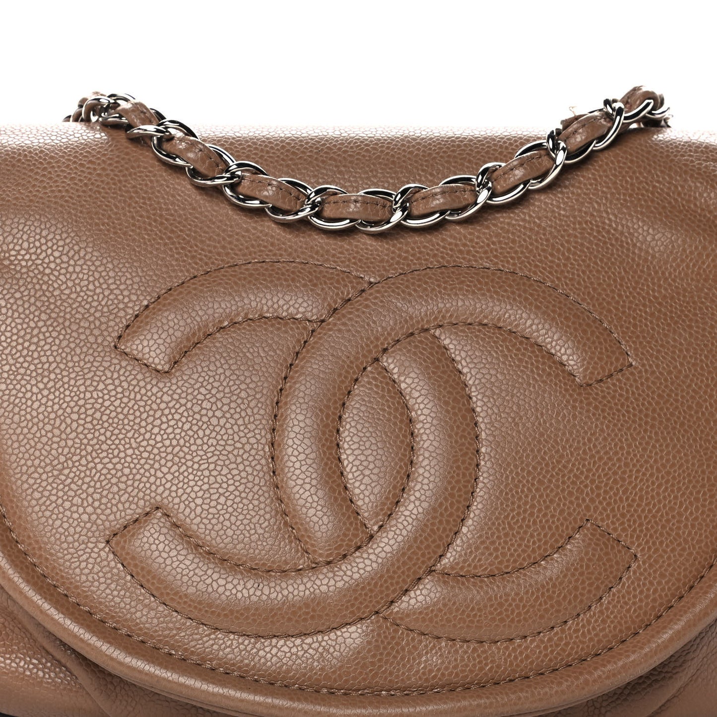 Caviar Large Half Moon Flap Dark Beige