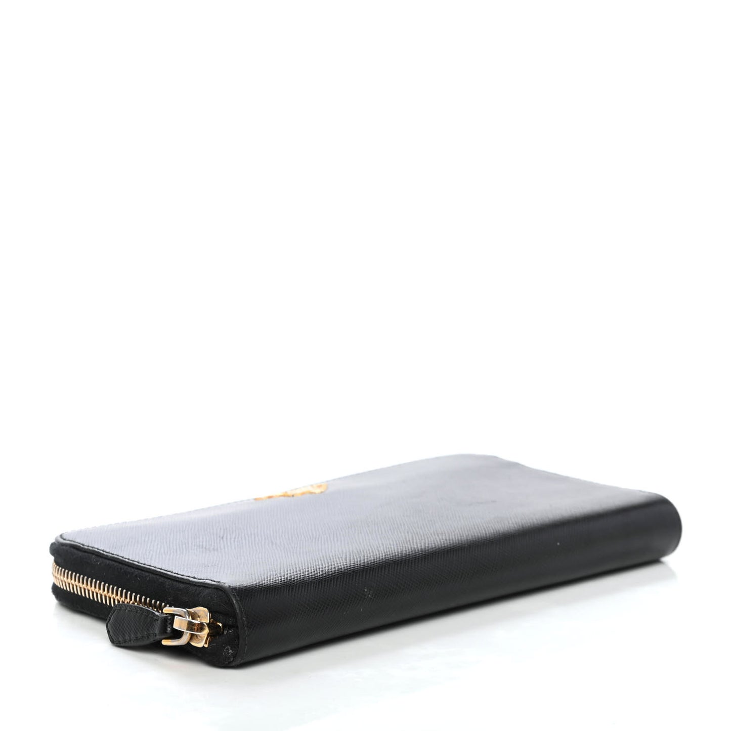 Saffiano Metal Zip Around Wallet Black