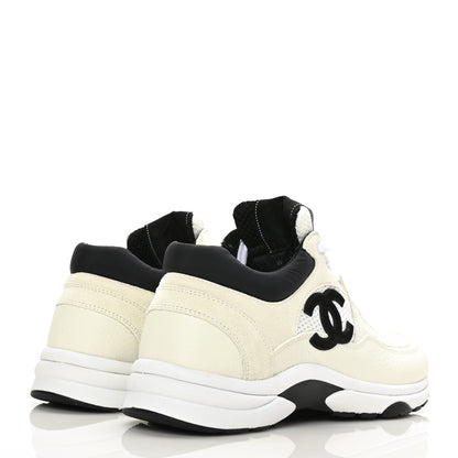 Chanel Mesh Suede Calfskin Grained Calfskin Womens CC Sneakers 39.5 White Black 4 of 7