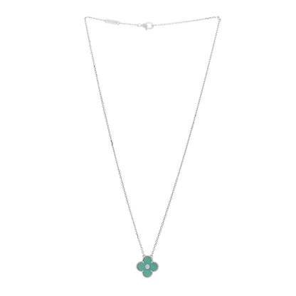 Van Cleef & Arpels 18K White Gold Diamond Celadon Green Sevres Porcelain Vintage Alhambra Pendant Necklace 3 of 5