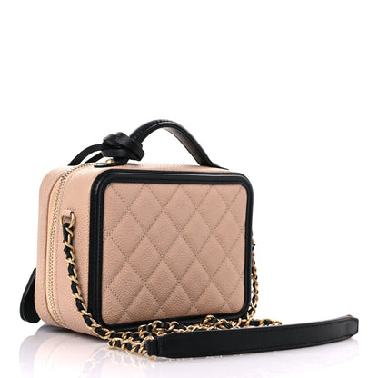 Chanel Caviar Quilted Small CC Filigree Vanity Case Beige Black 3 of 10