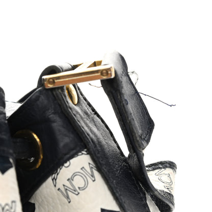 MCM Visetos Small Heritage Drawstring Bucket Bag White Black 14 of 19