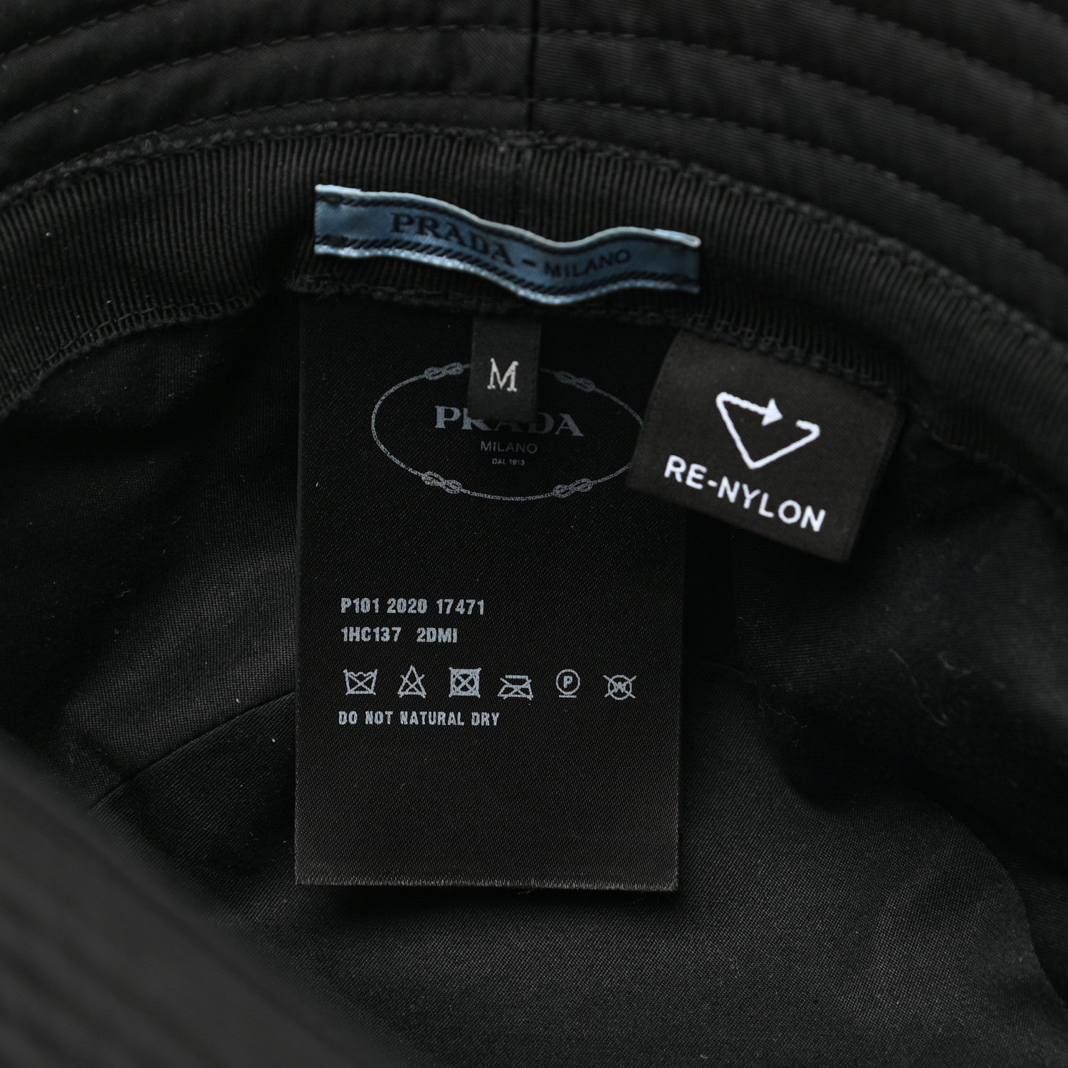 Prada Re-Nylon Metal Triangle Logo Womens Bucket Hat M Black 8 of 8