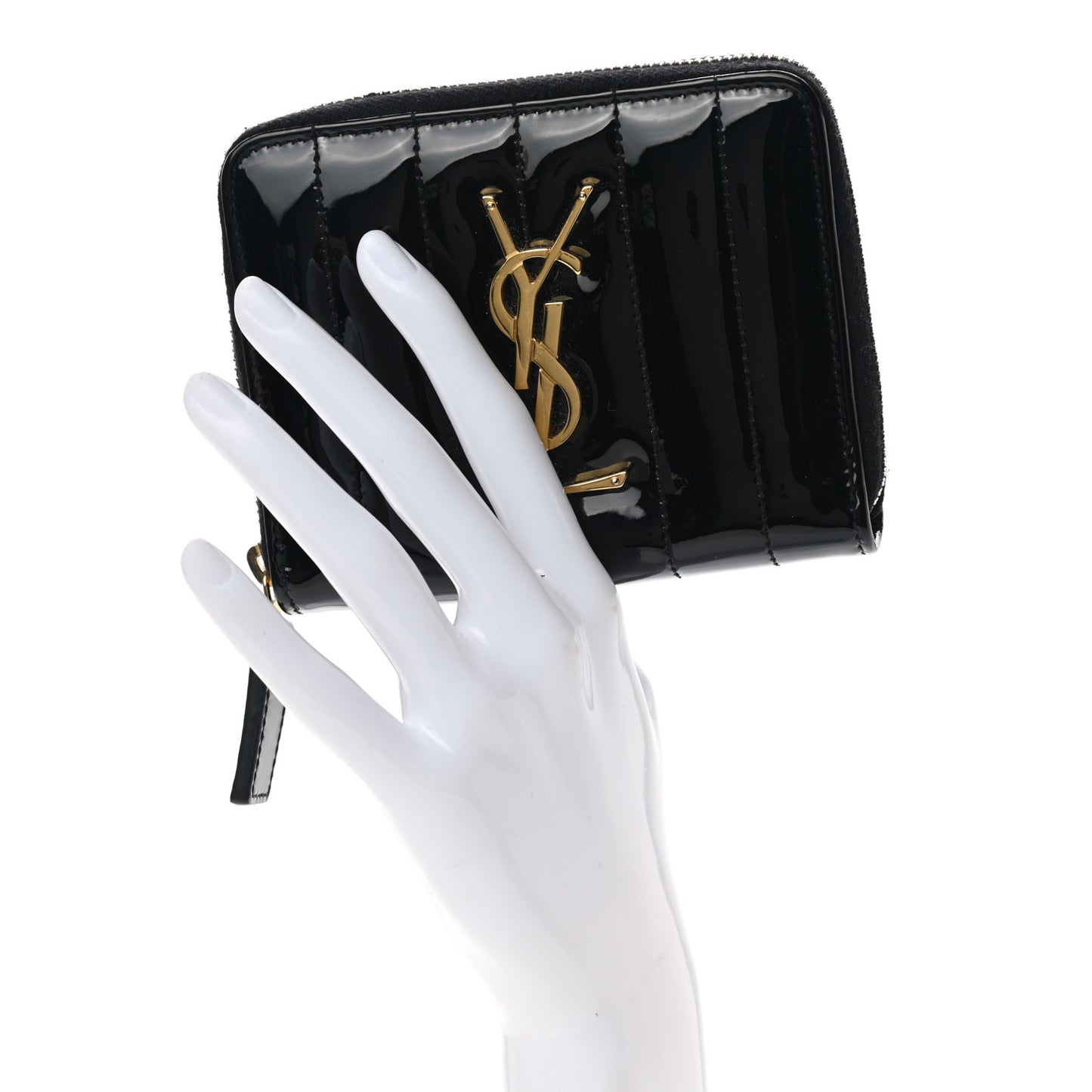 Patent Matelasse Monogram Vicky Zip Around Card Holder Black