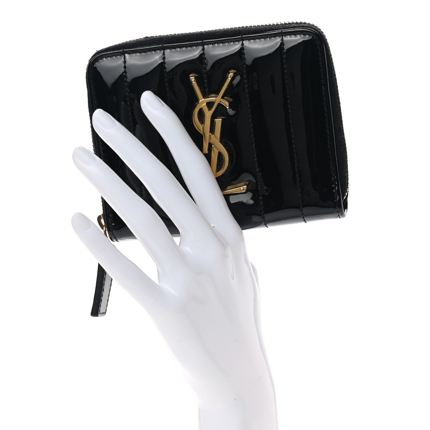 Saint Laurent Patent Matelasse Monogram Vicky Zip Around Card Holder Black 2 of 12