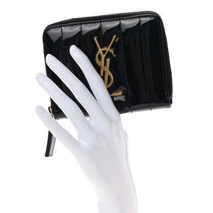 Saint Laurent Patent Matelasse Monogram Vicky Zip Around Card Holder Black 2 of 12