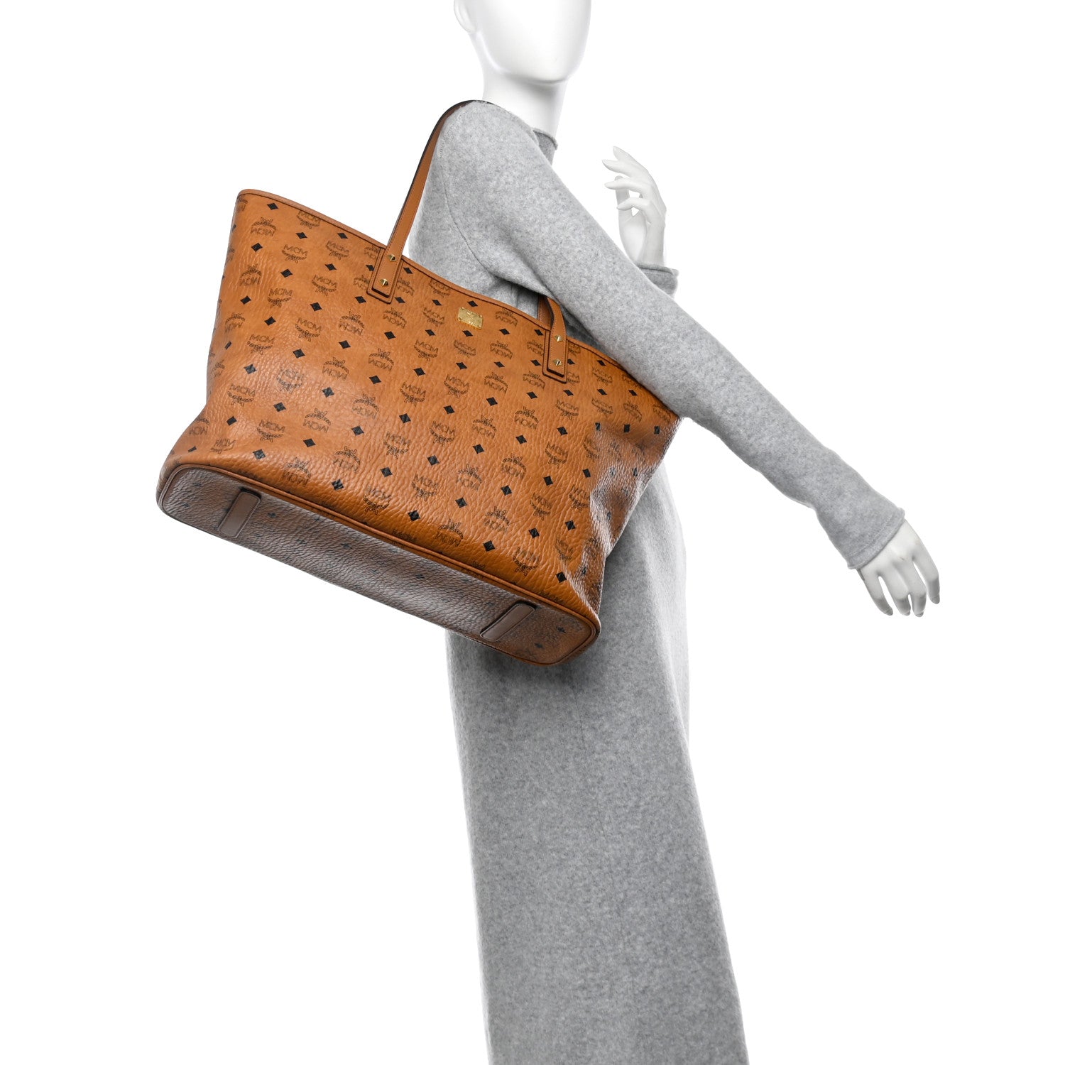 MCM Visetos Large Liz Reversible Shopper Tote Cognac 2 of 11