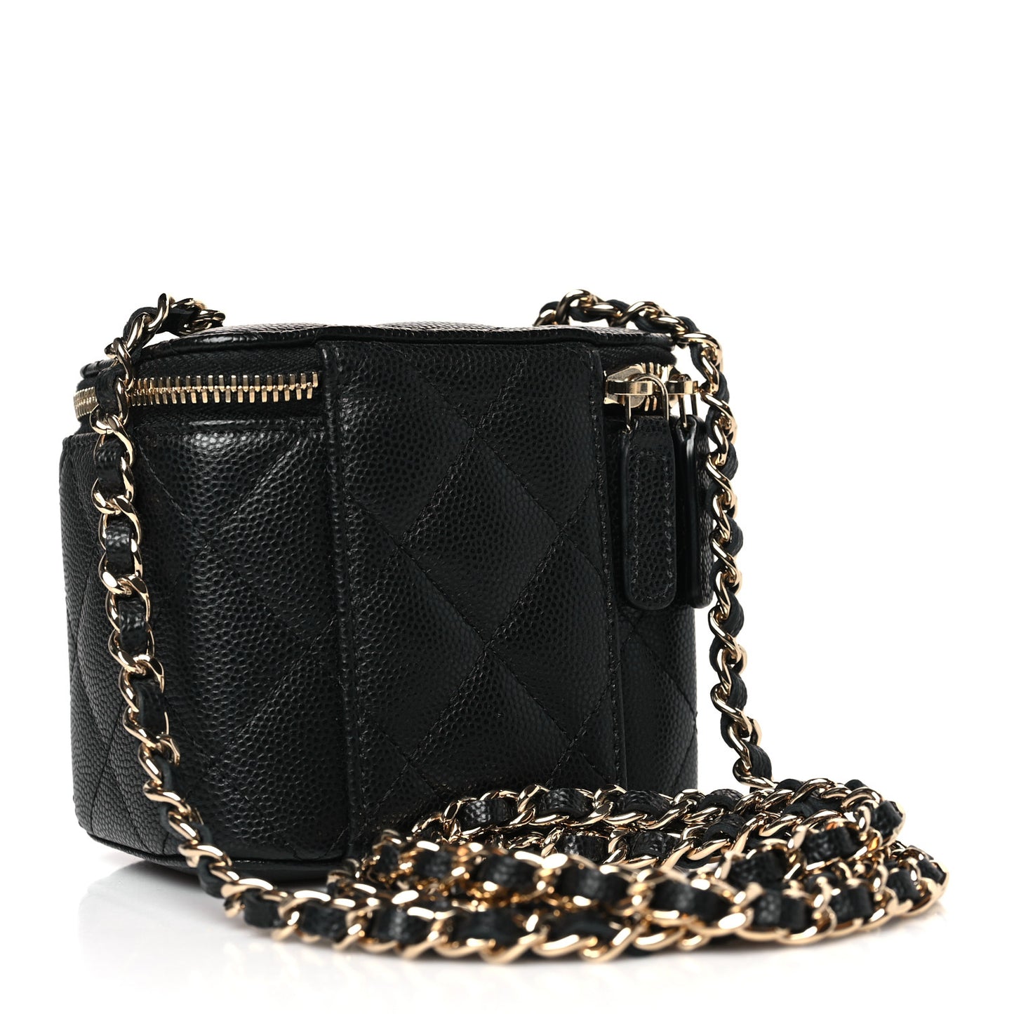 Caviar Quilted Mini Vanity Case With Chain Black
