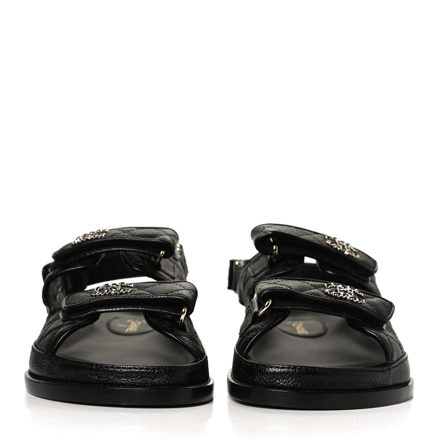 Grained Calfskin Velcro Dad Sandals 38 Black