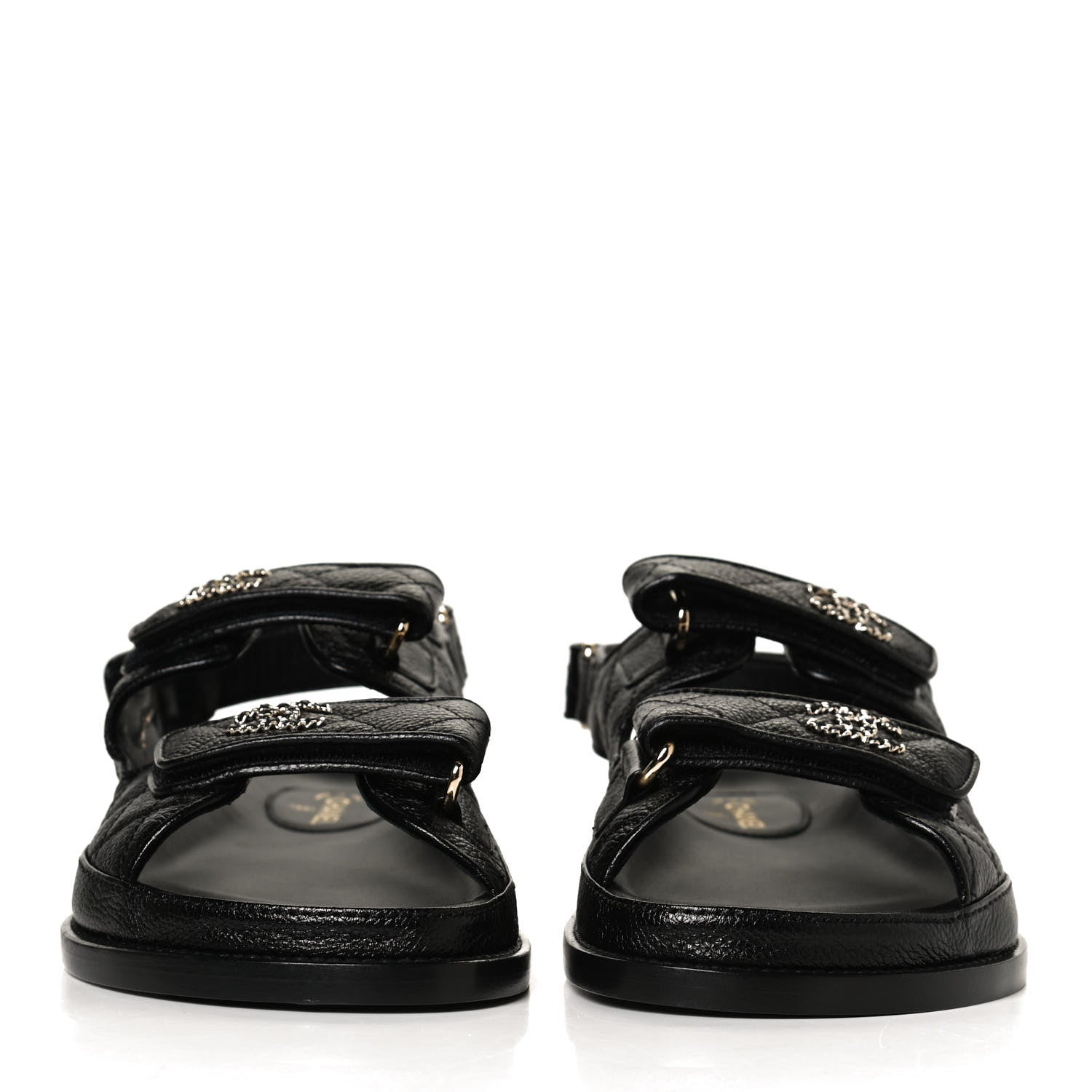 Chanel Grained Calfskin Velcro Dad Sandals 38 Black 2 of 11