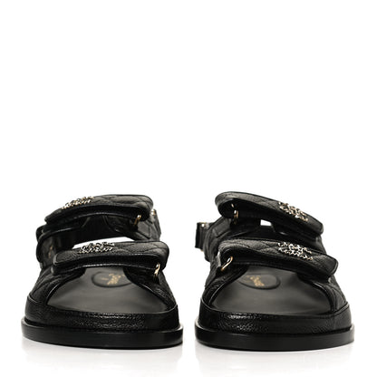Chanel Grained Calfskin Velcro Dad Sandals 38 Black 2 of 11