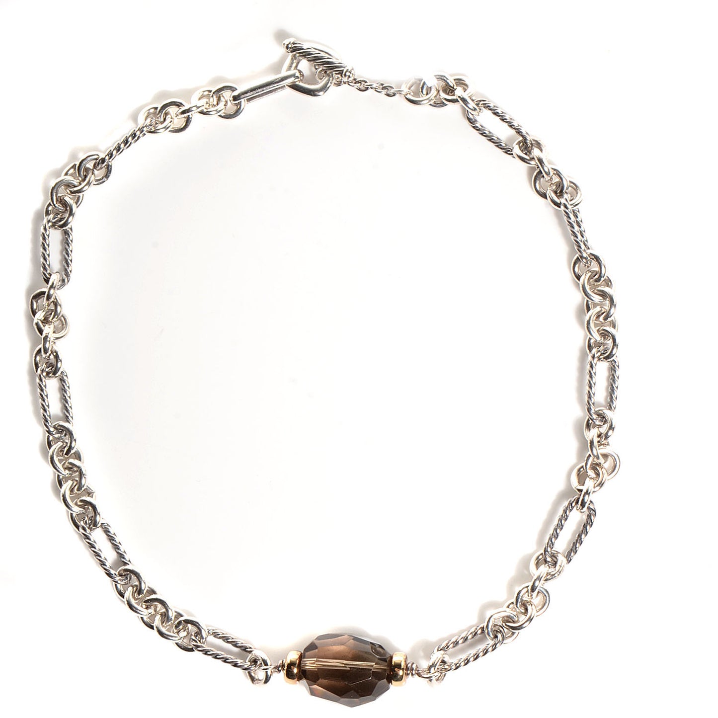 Sterling Silver 18K Gold Smoky Quartz Figaro Necklace