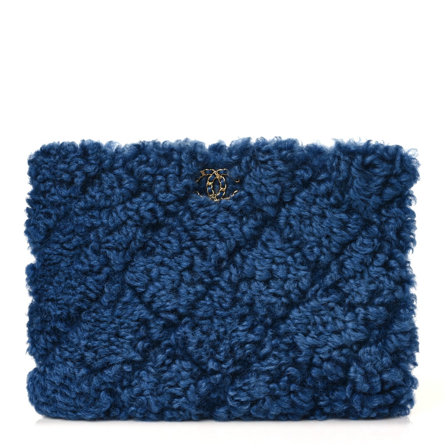 Shearling Sheepskin Large Chanel 19 Cosmetic Case Blue