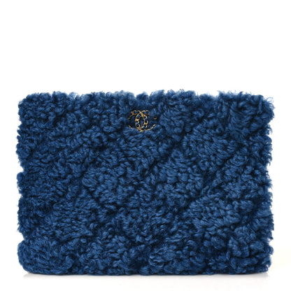 Chanel Shearling Sheepskin Large Chanel 19 Cosmetic Case Blue 1 of 9