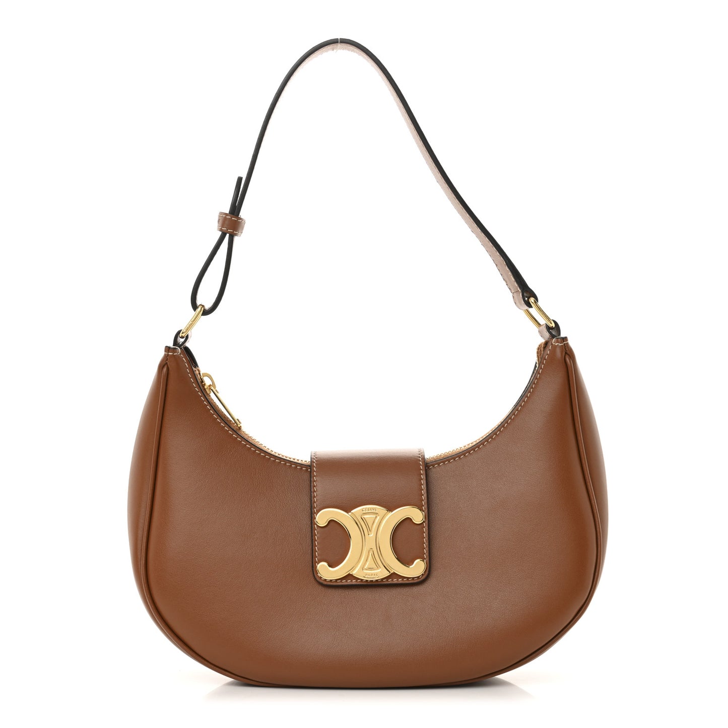 Smooth Calfskin Medium Strap Ava Triomphe Shoulder Bag Tan