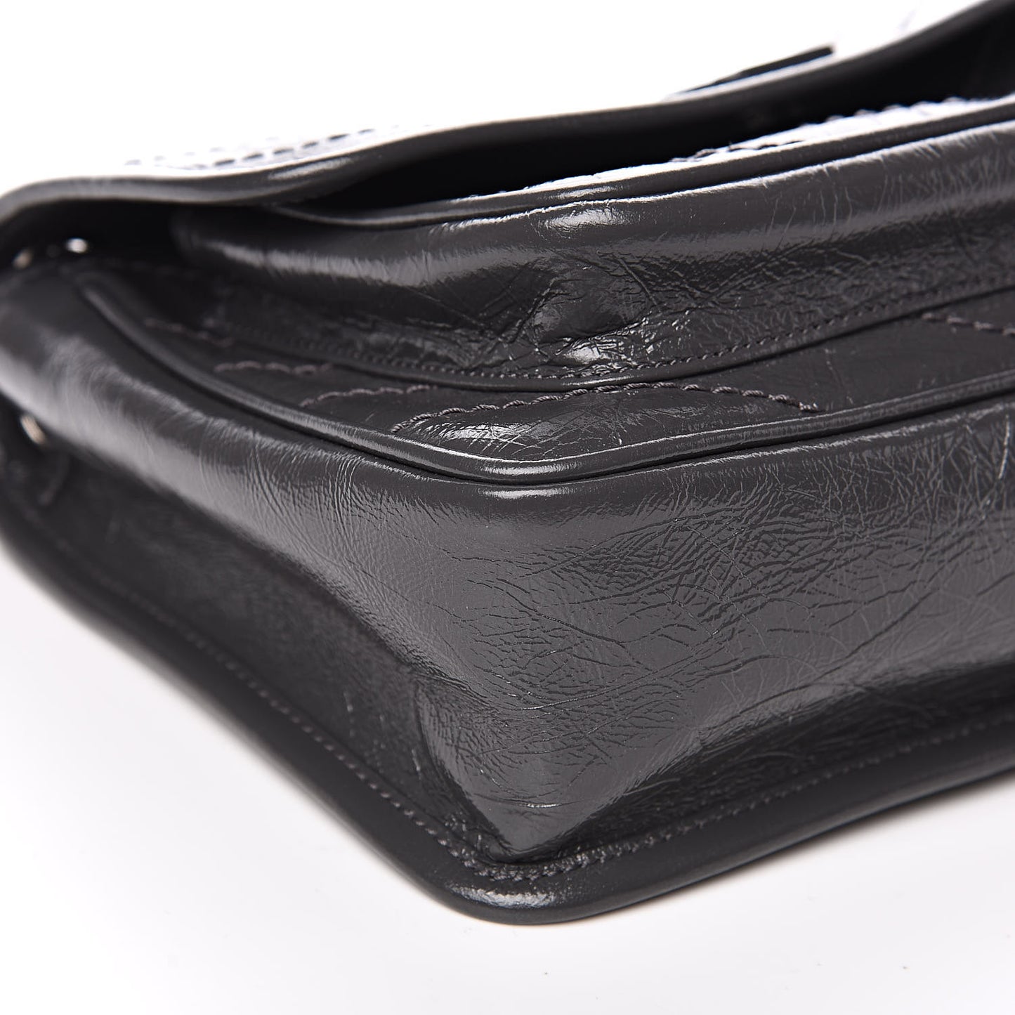Crinkled Calfskin Matelasse Monogram Baby Niki Chain Satchel Storm