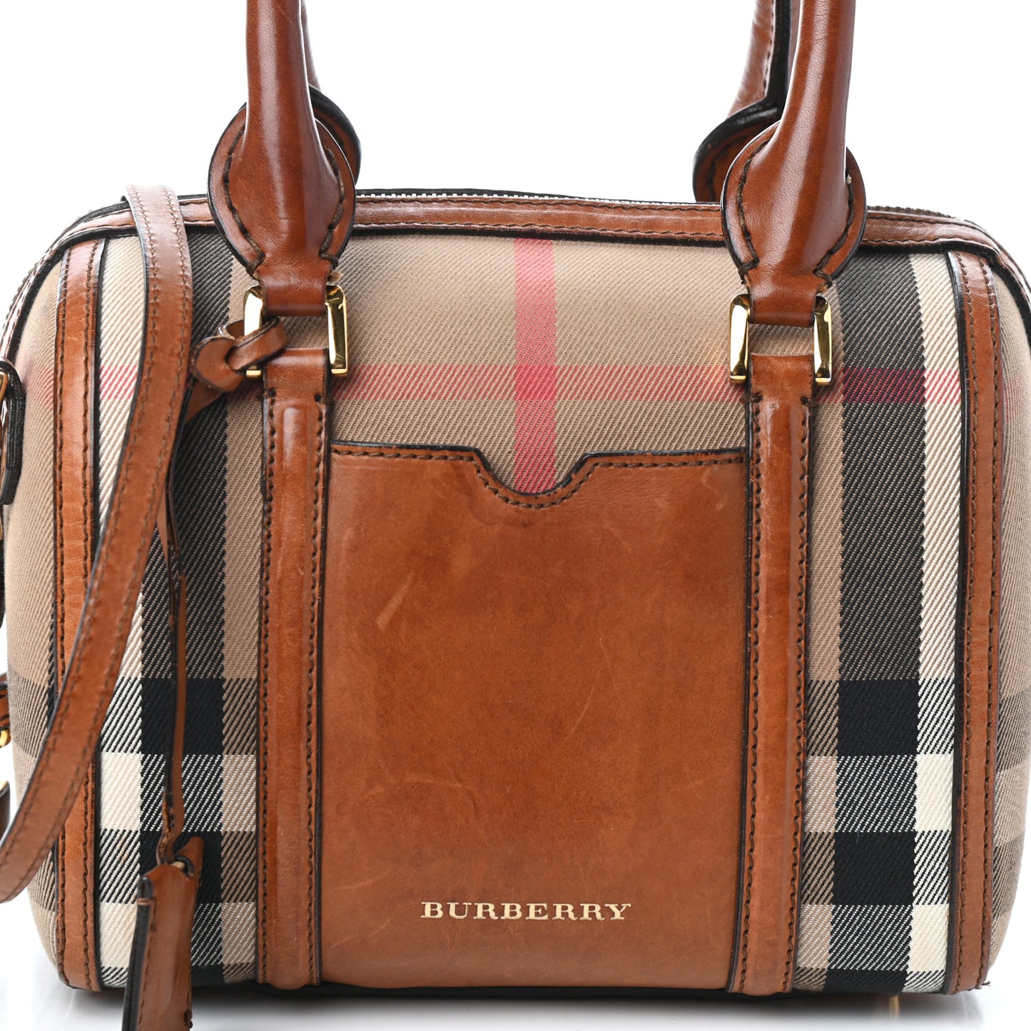 House Check Bridle Calfskin Small Alchester Bowling Bag Dark Tan