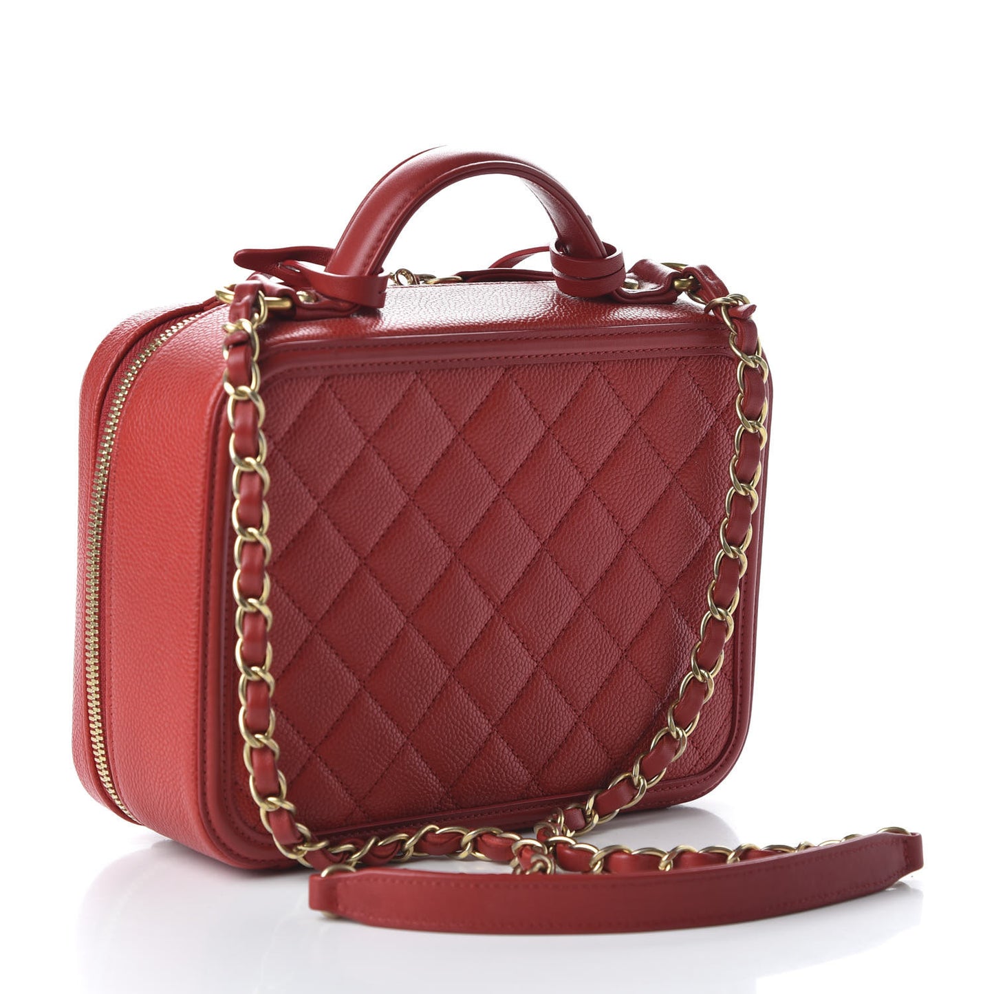 Caviar Quilted Medium CC Filigree Vanity Case Red