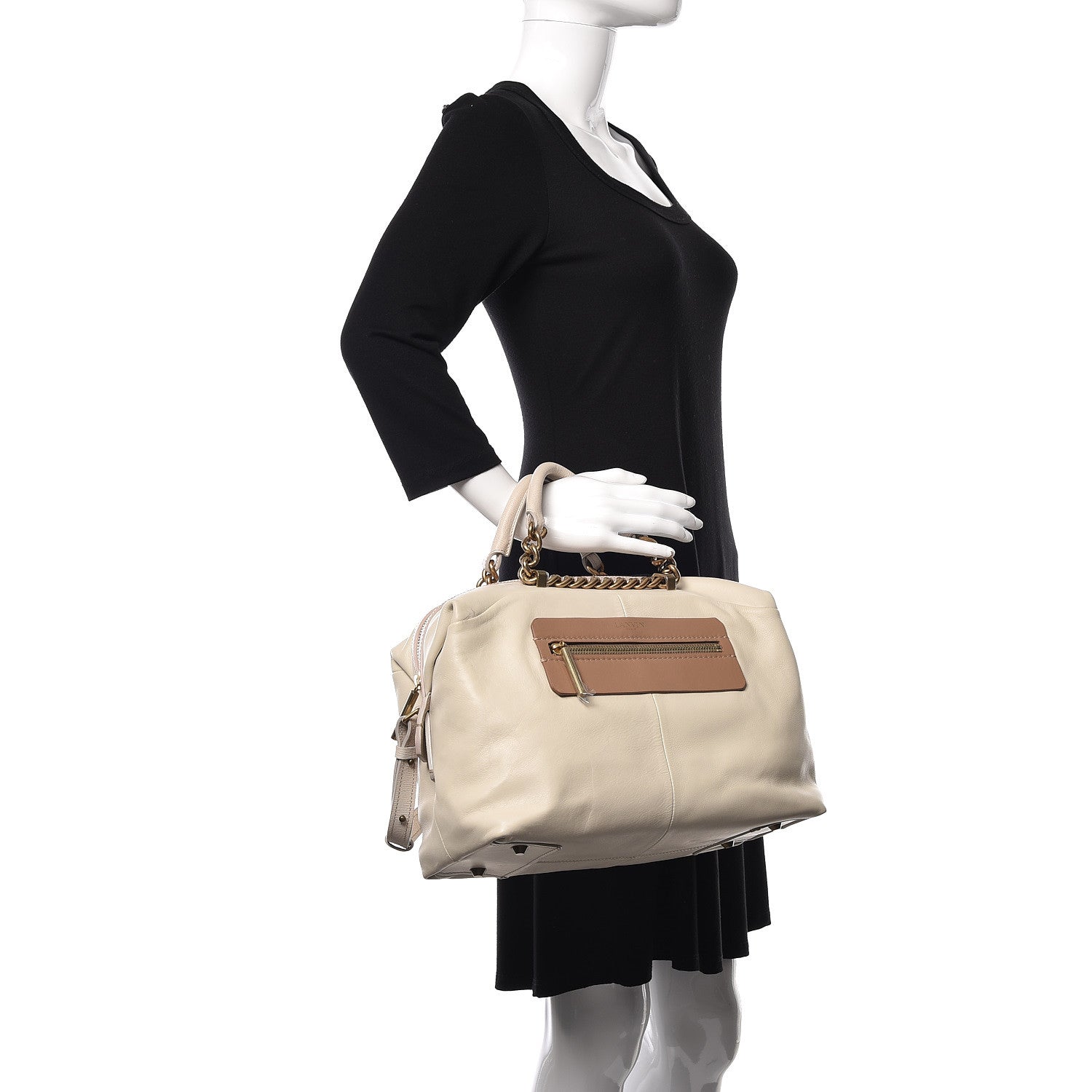 Lanvin Smooth Calfskin Bicolor Padam Bowling Satchel White 2 of 10