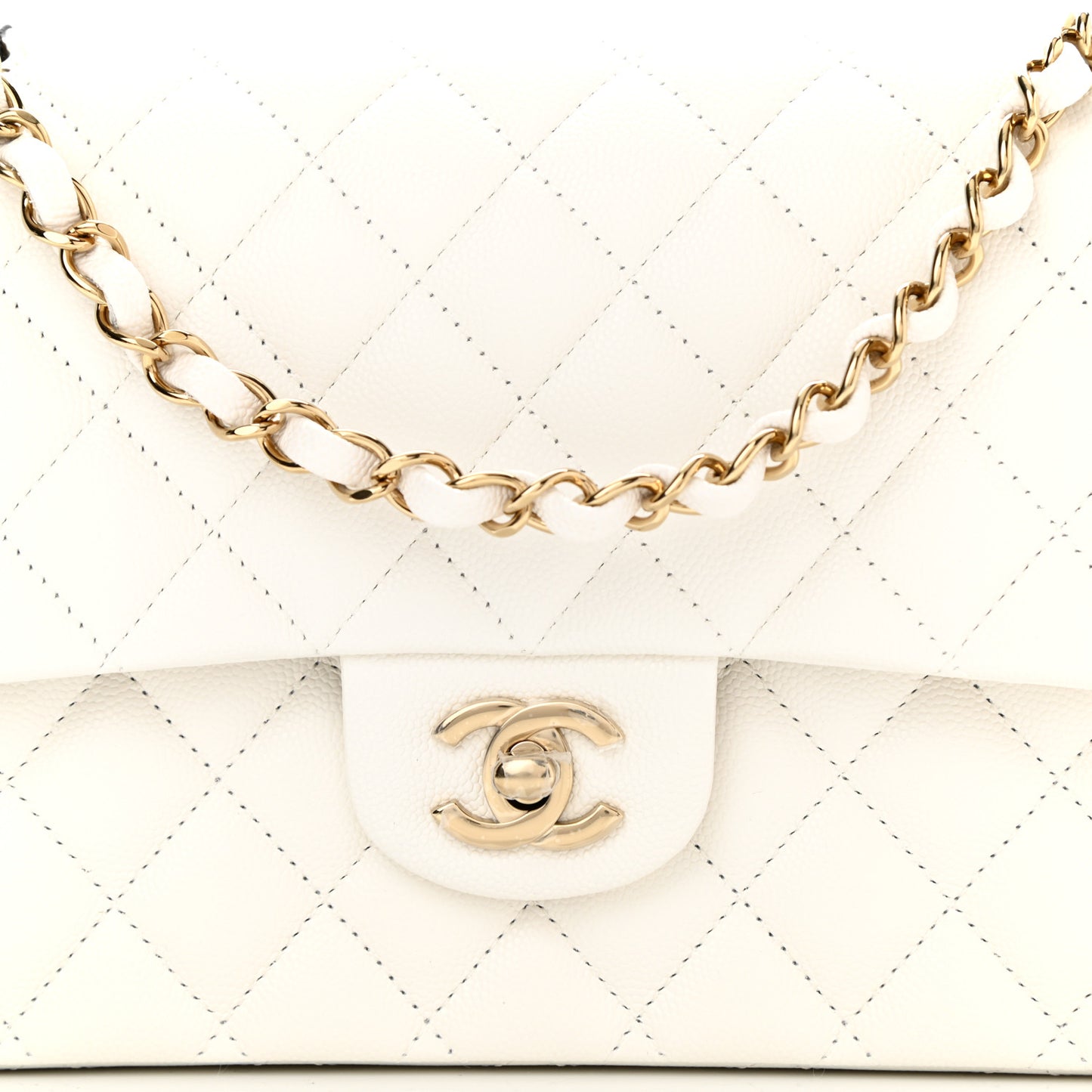 Caviar Quilted Medium Double Flap White