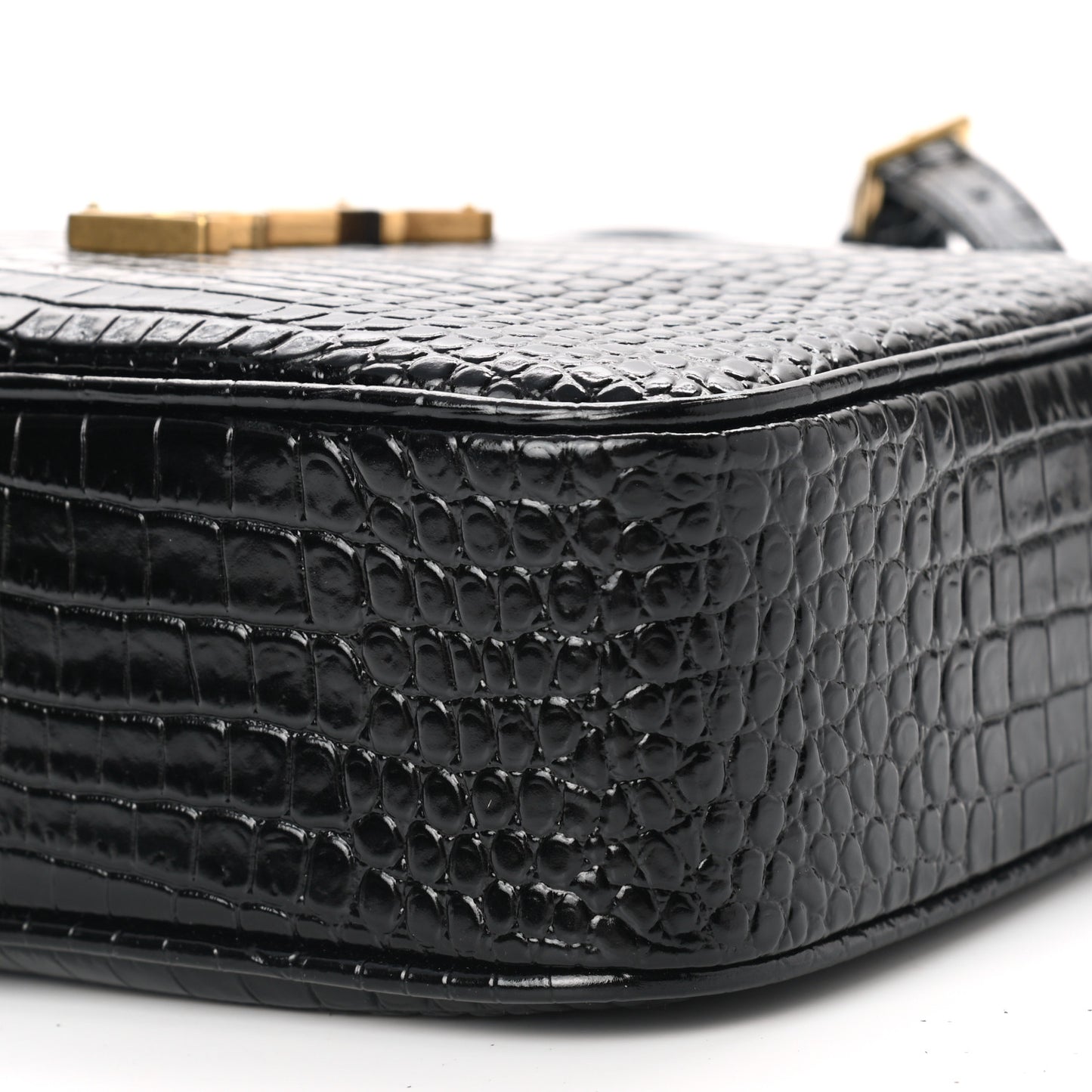 Patent Calfskin Crocodile Embossed Monogram Lou Camera Bag Black